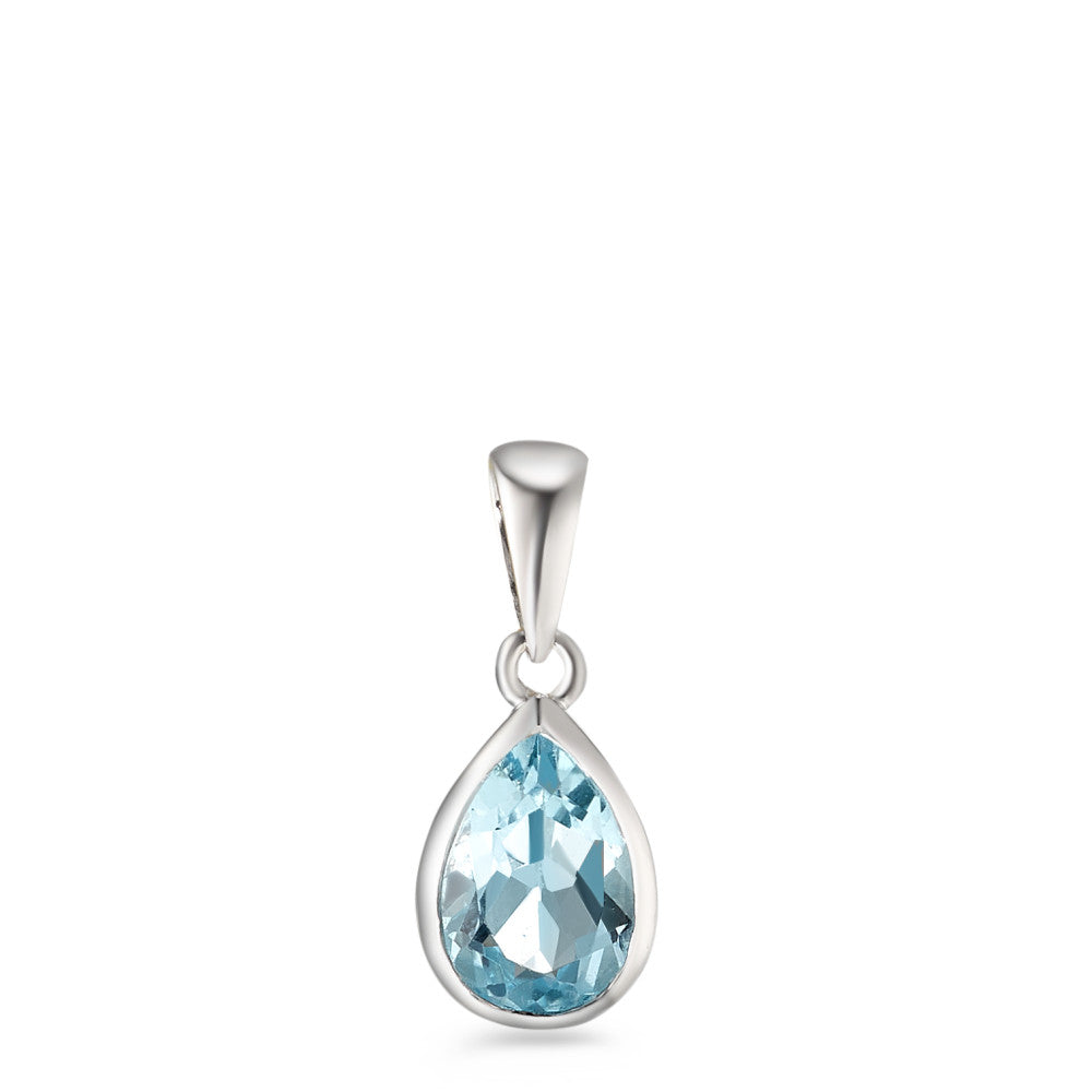 Pendentif Or blanc 9K Topaze bleu