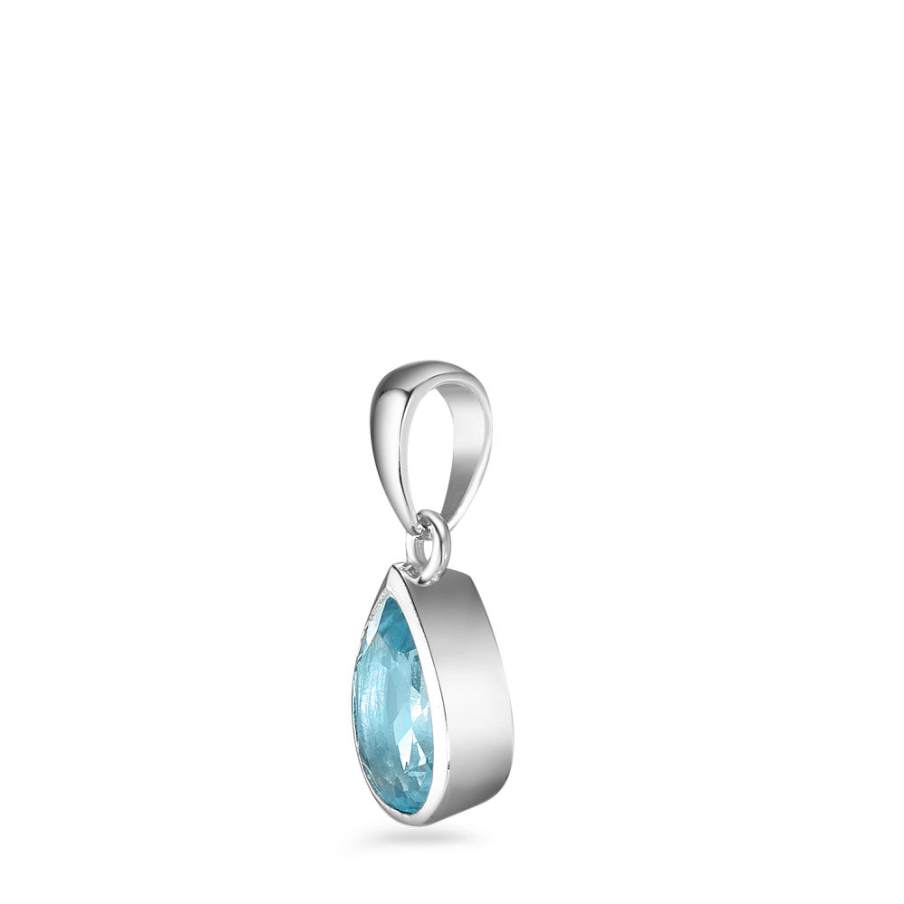 Pendentif Or blanc 9K Topaze bleu