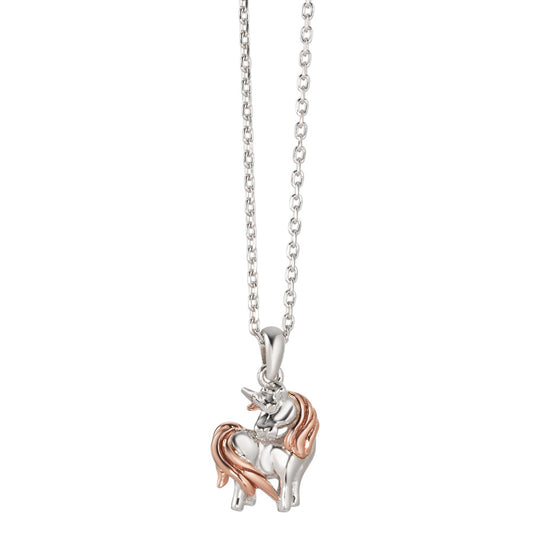 Chaînette avec pendentif Argent rosé Bicolore Licorne 36-38 cm