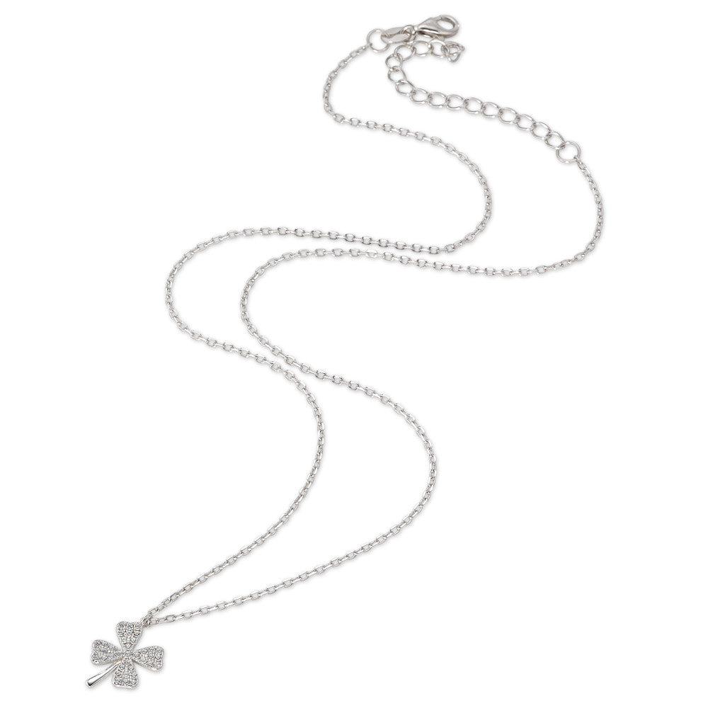 Chaînette avec pendentif Argent Zircone Rhodié Feuille de Trèfle 40-45 cm