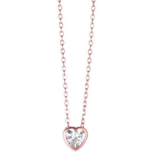 Collier Argent Zircone rosé Plaqué or Coeur 40-45 cm