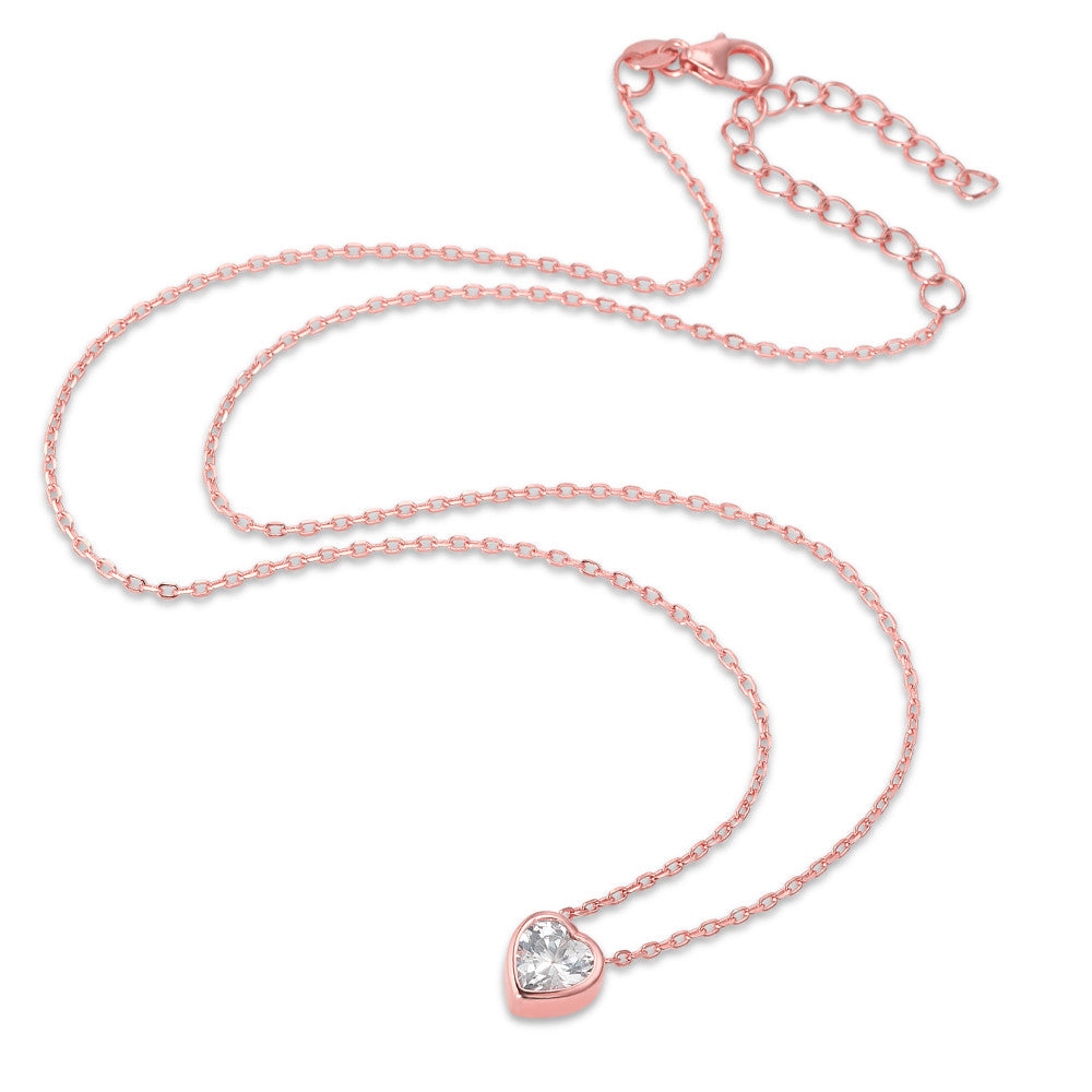 Collier Argent Zircone rosé Plaqué or Coeur 40-45 cm