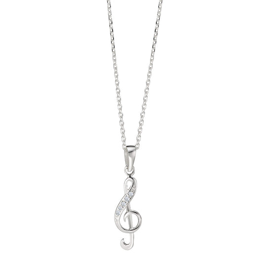 Chaînette avec pendentif Argent Zircone 5 Pierres Clef musicale 38-40 cm