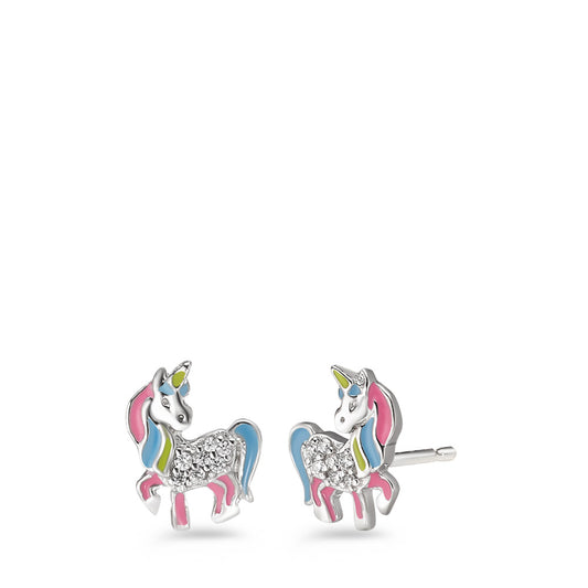 Clous d'oreilles Argent Zircone Rhodié Licorne