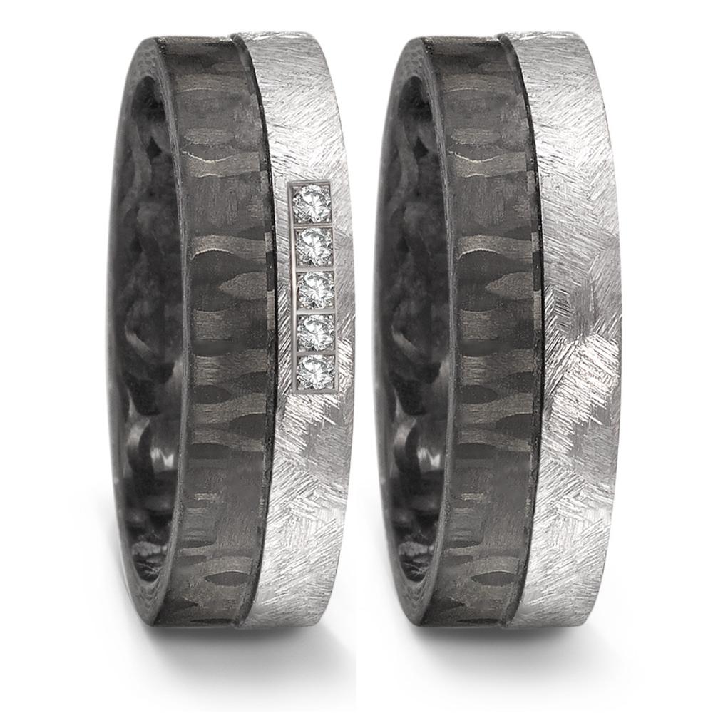 Partnerring 999 Tantal, Carbon Diamant 0.05 ct, 5 Steine, w-si