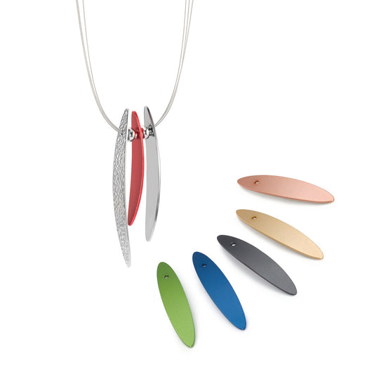 Schmuckset WINGS, Seilcollier 019.0200.42, 6 farbige WINGS aus Aluminium + 2 WINGS aus Edelstahl