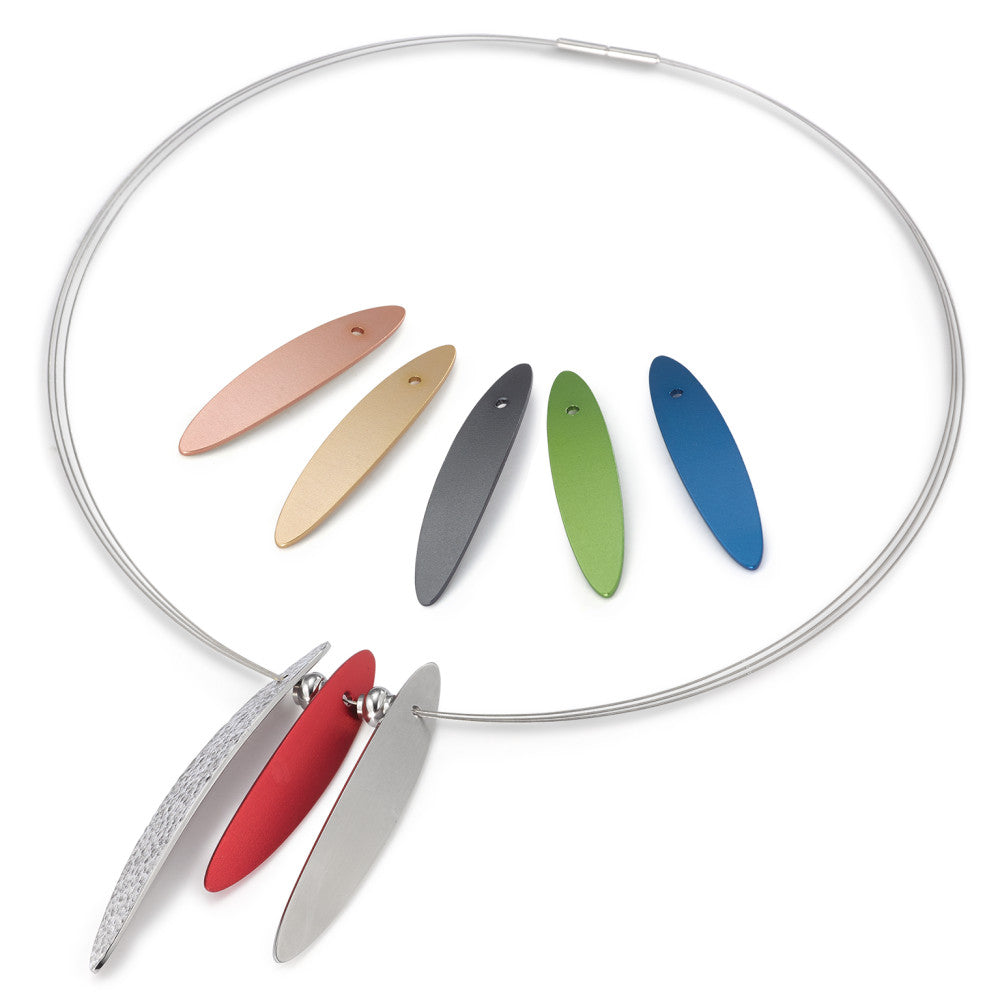 Schmuckset WINGS, Seilcollier 019.0200.42, 6 farbige WINGS aus Aluminium + 2 WINGS aus Edelstahl