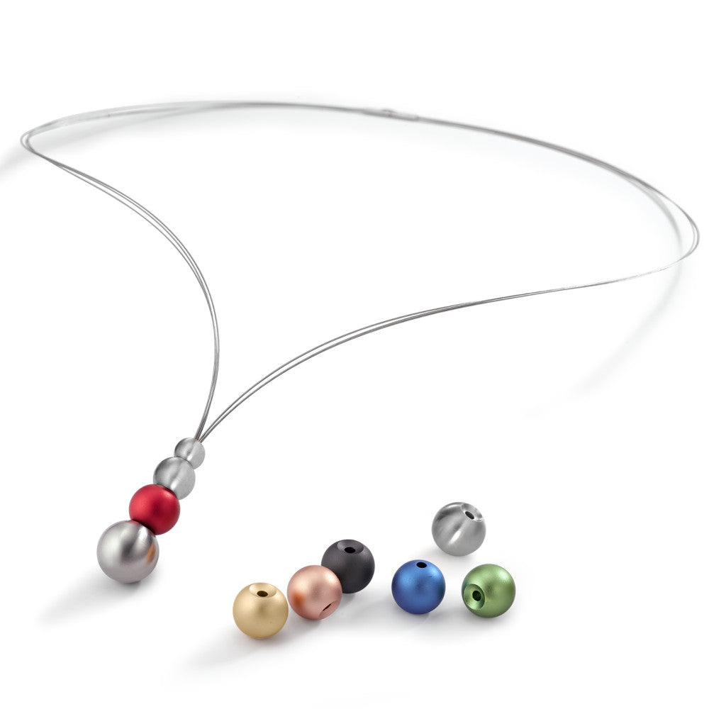 Schmuckset GLOBE, V-Collier 3-rhg. mit 7 austauschbaren Kugeln aus farbigem Aluminium und Edelstahl