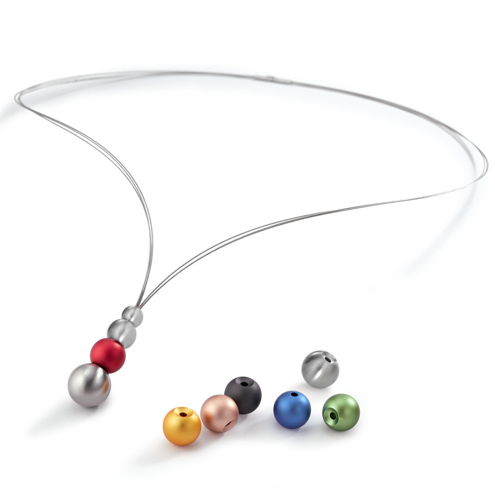 Schmuckset GLOBE, V-Collier 3-rhg mit 7 austauschbaren Kugeln aus farbigem Aluminium und Edelstahl