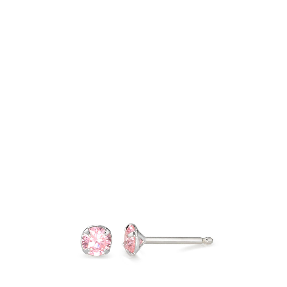 Ohrstecker Silber Zirkonia rosa, 2 Steine rhodiniert Ø4 mm