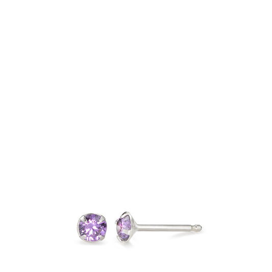 Clous d'oreilles Argent Zircone violet, 2 Pierres Rhodié Ø4 mm