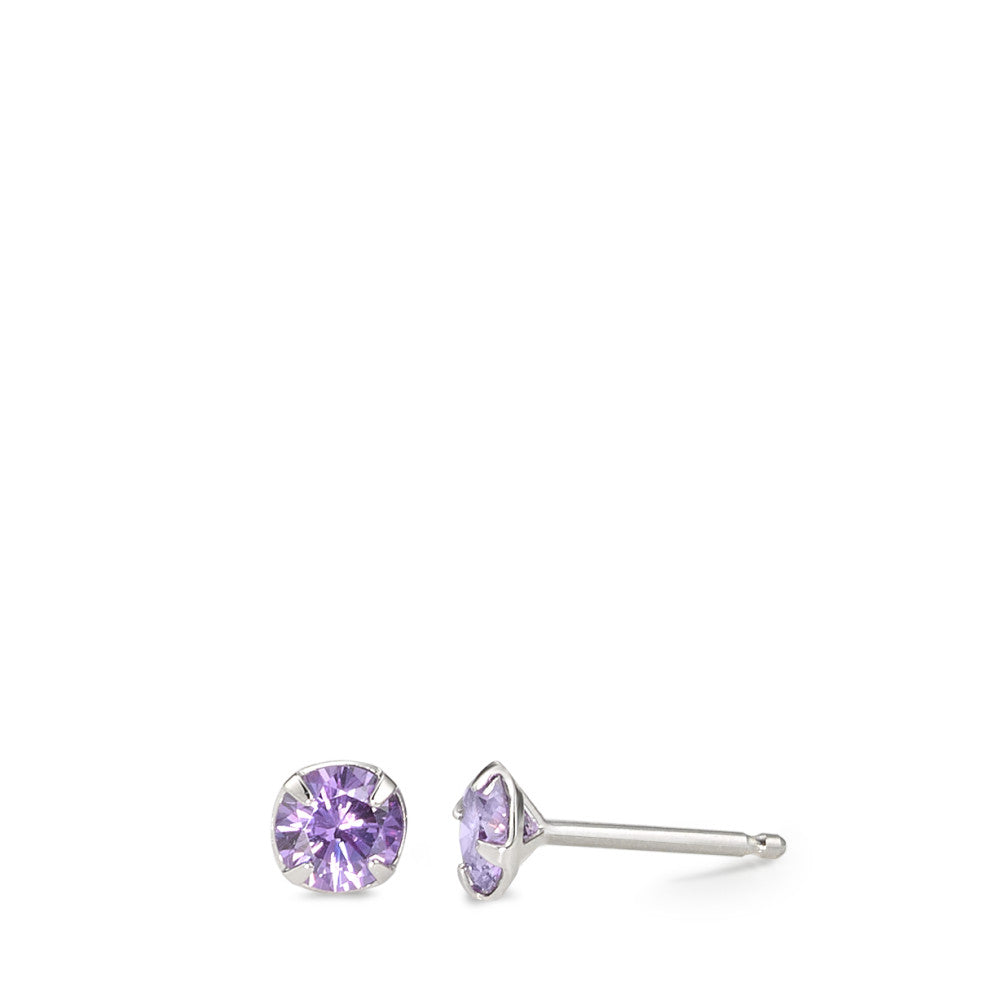 Clous d'oreilles Argent Zircone violet, 2 Pierres Rhodié Ø5 mm