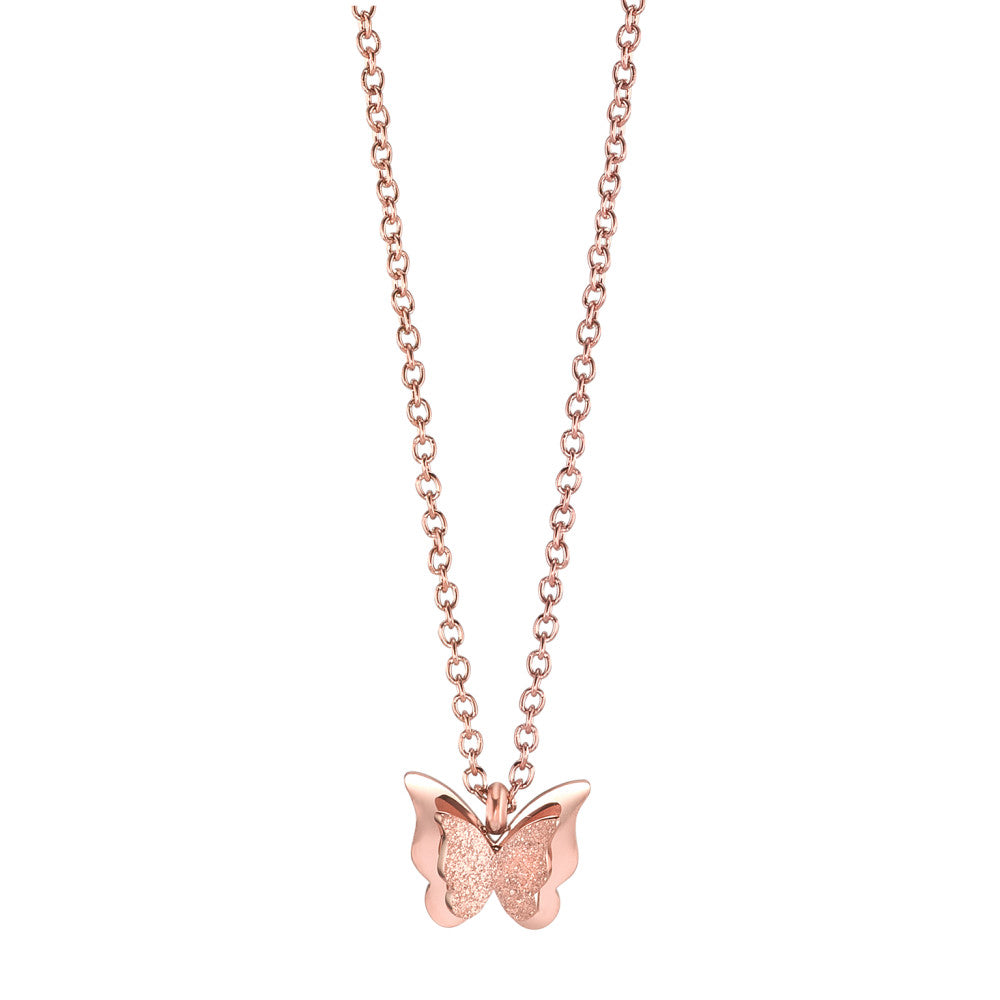 Collier Acier inoxydable rosé PVD Papillon 45-50 cm