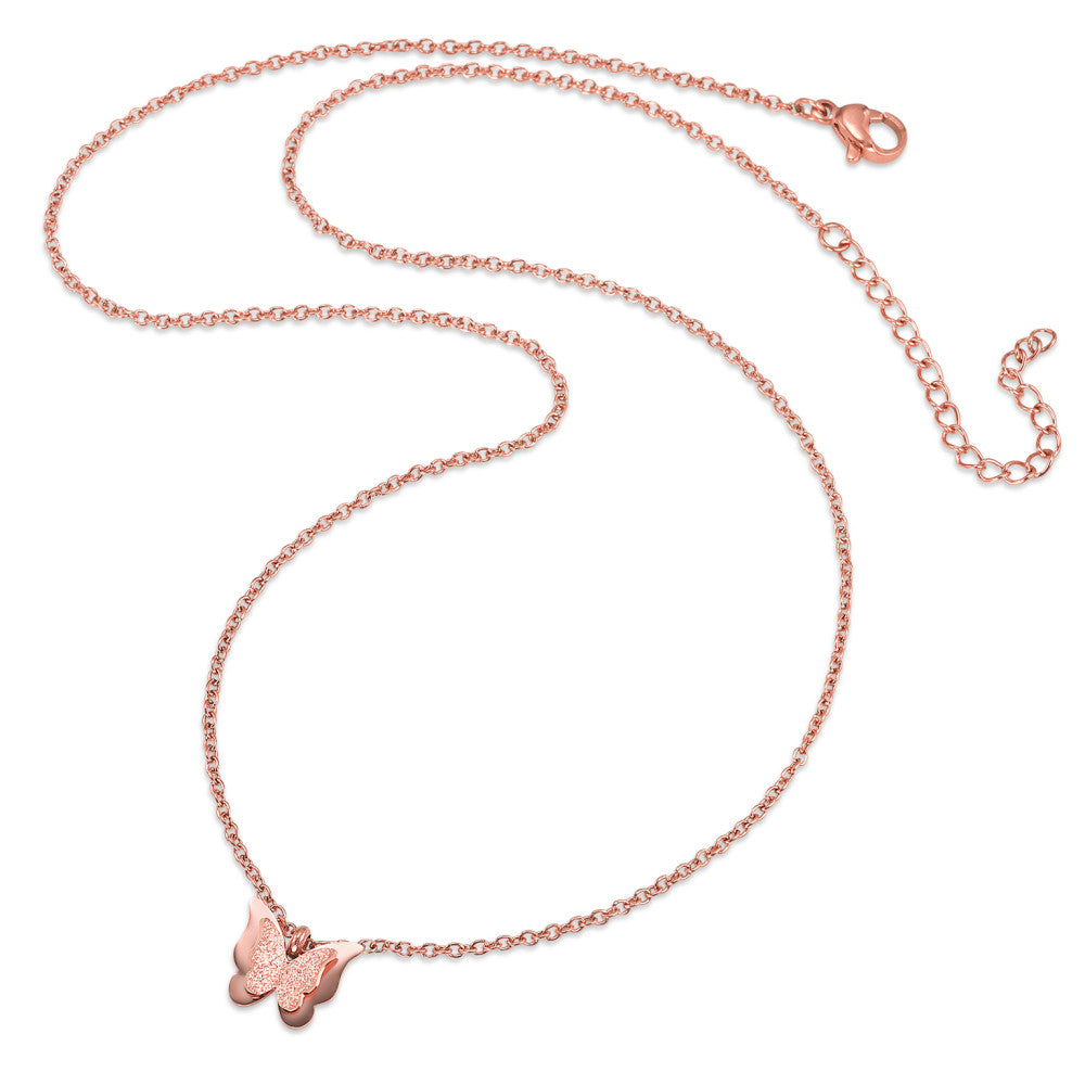 Collana Acciaio inossidabile rosa rivestimento IP Farfalla 45-50 cm