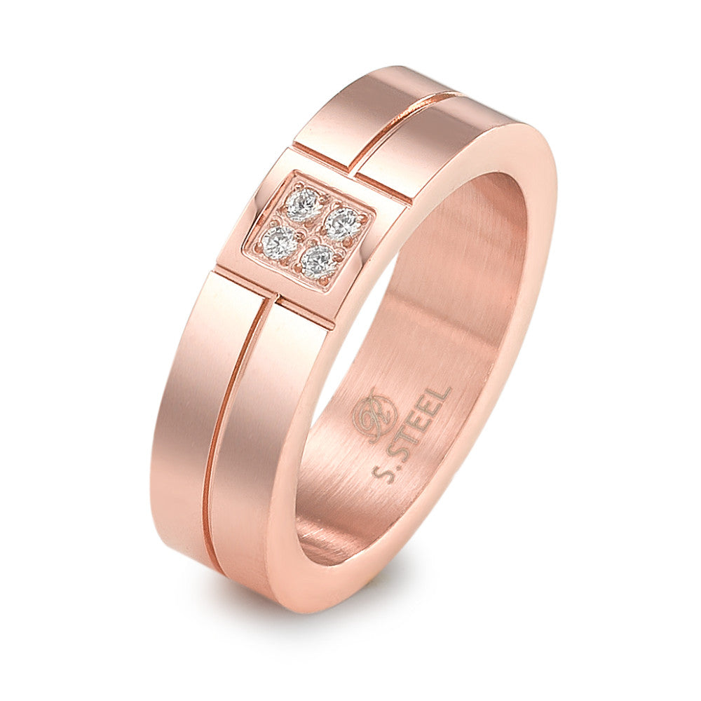 Fingerring Edelstahl Zirkonia 4 Steine rosé IP beschichtet