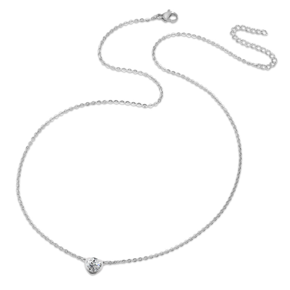 Collier Acier inoxydable Zircone Coeur 45-50 cm