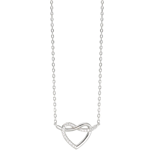 Collier Argent Zircone Rhodié Coeur 40-45 cm Ø14 mm