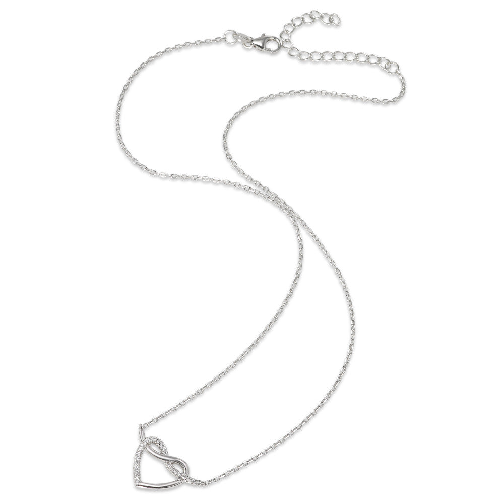 Collier Argent Zircone Rhodié Coeur 40-45 cm Ø14 mm