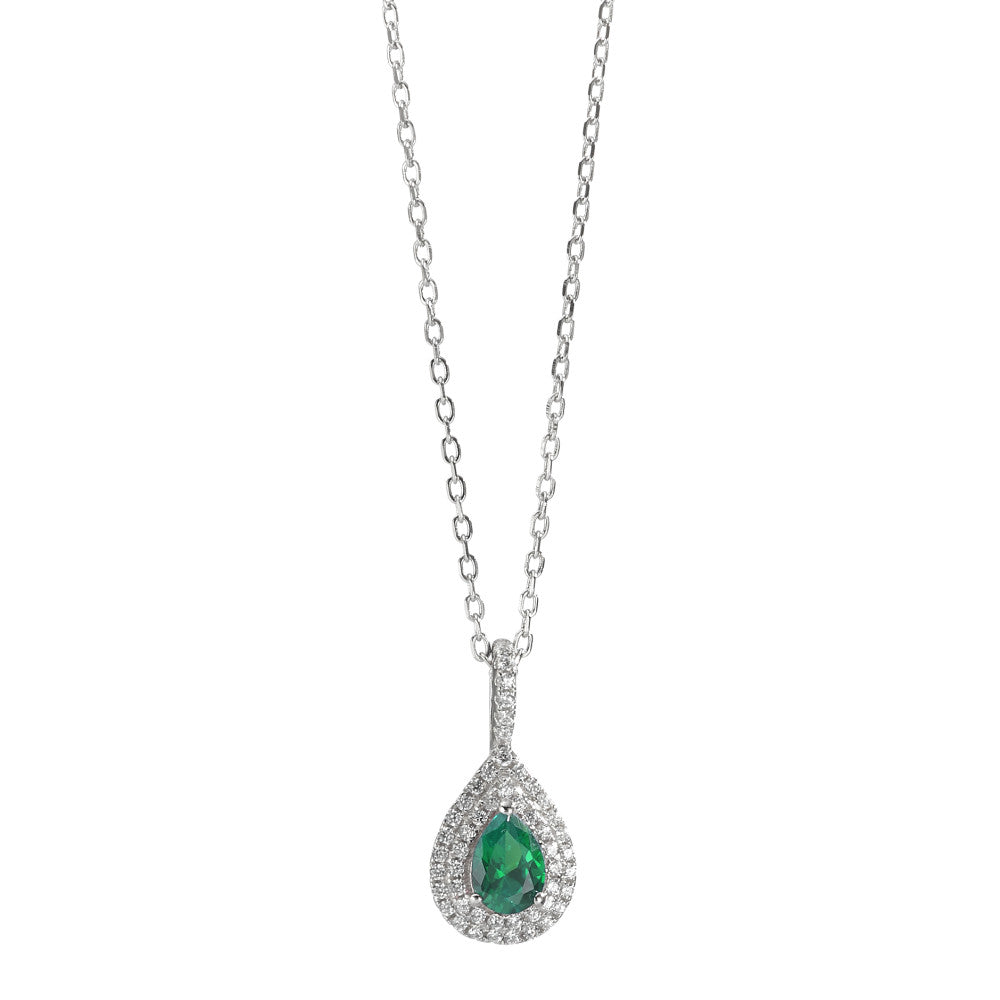 Catena con ciondolo Argento Zirconia verde rodiato 40-45 cm