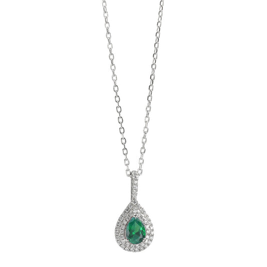 Catena con ciondolo Argento Zirconia verde rodiato 40-45 cm