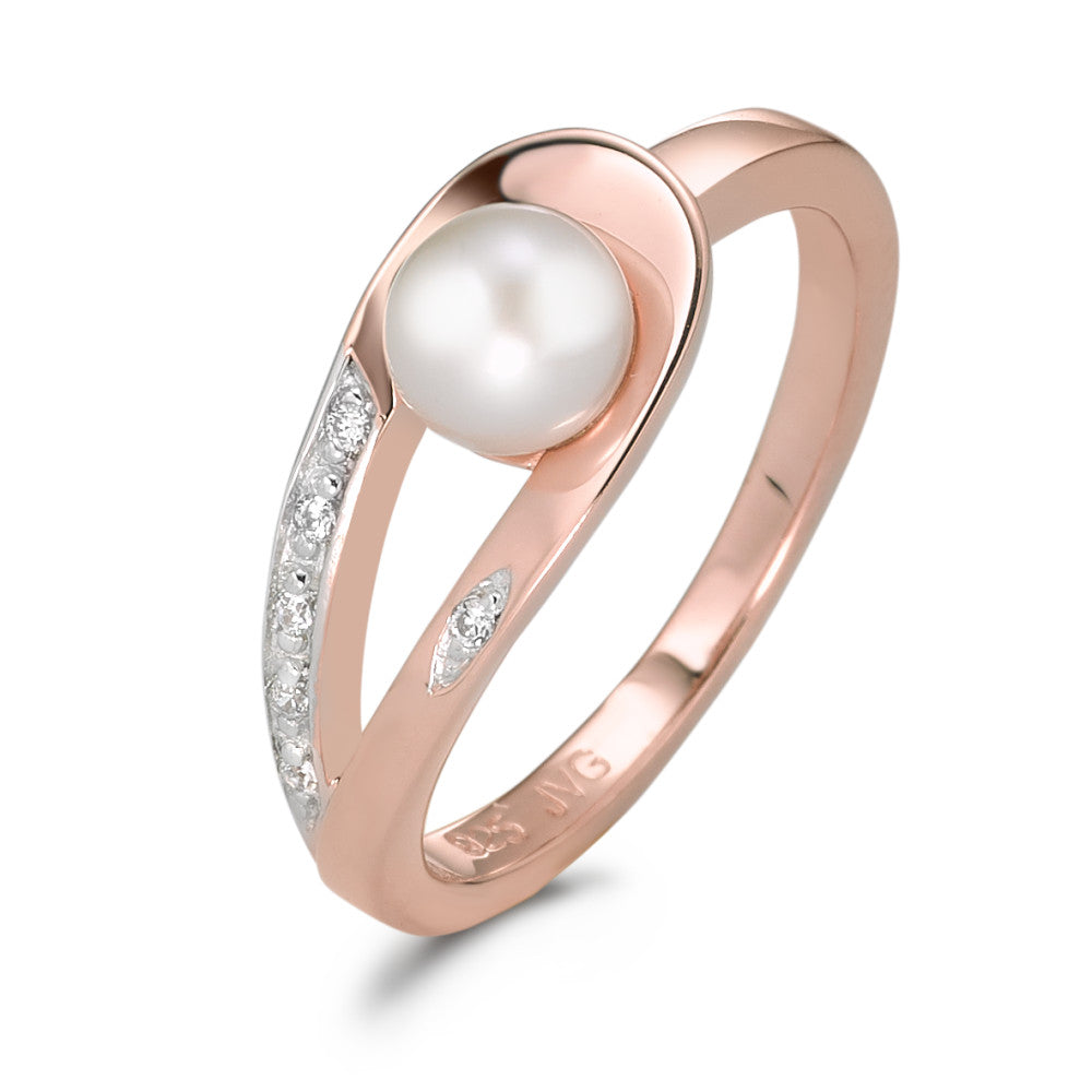 Bague Argent Zircone 6 Pierres rosé Plaqué or perle d'eau douce