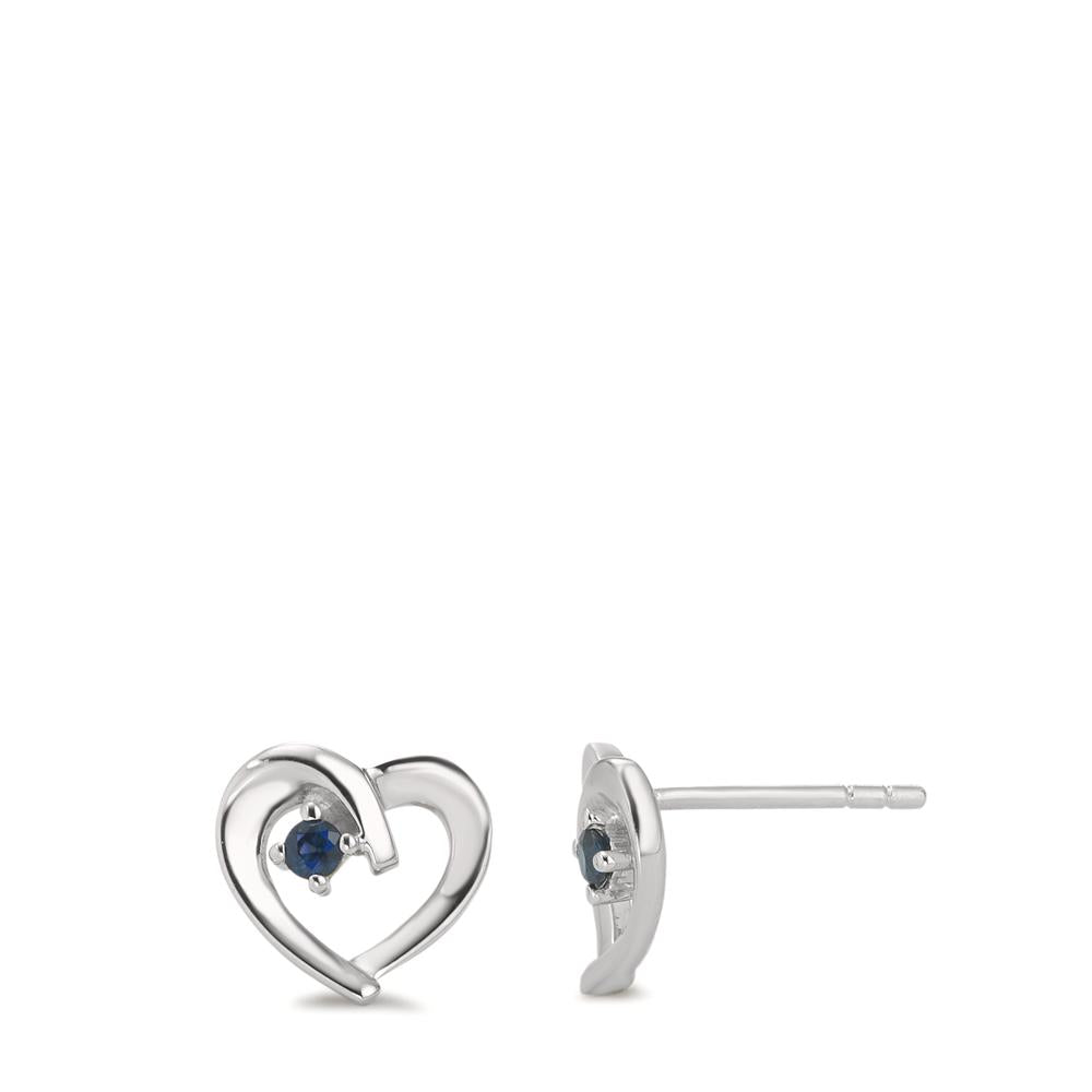 Clous d'oreilles Argent Saphir bleu, 2 Pierres Rhodié Coeur Ø10 mm