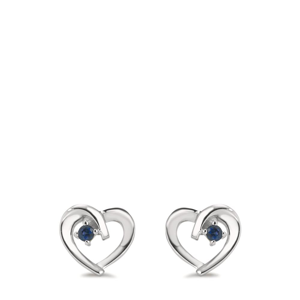 Clous d'oreilles Argent Saphir bleu, 2 Pierres Rhodié Coeur Ø10 mm