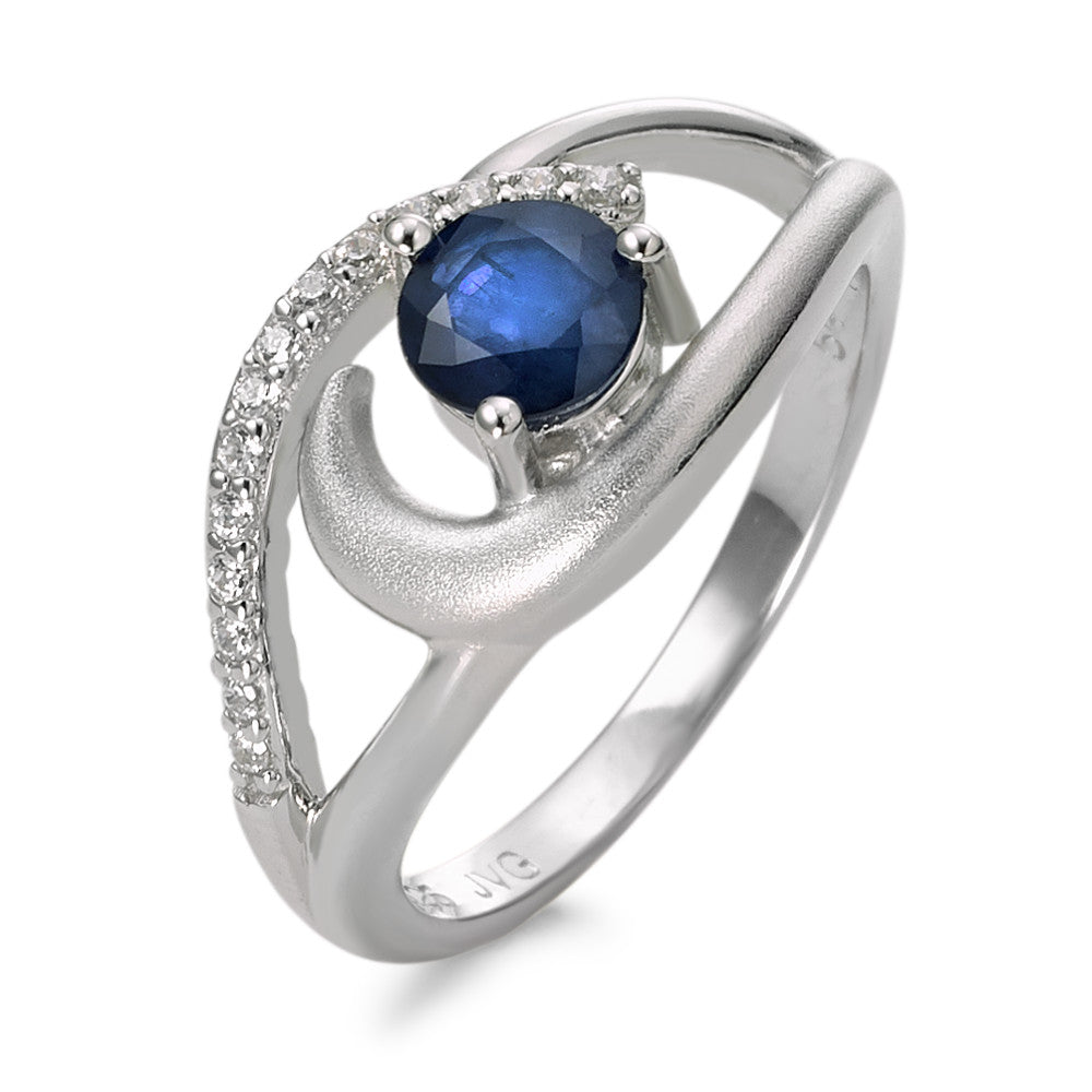 Anello Argento Zaffiro blu, 0.60 ct, Zirconia bianco rodiato