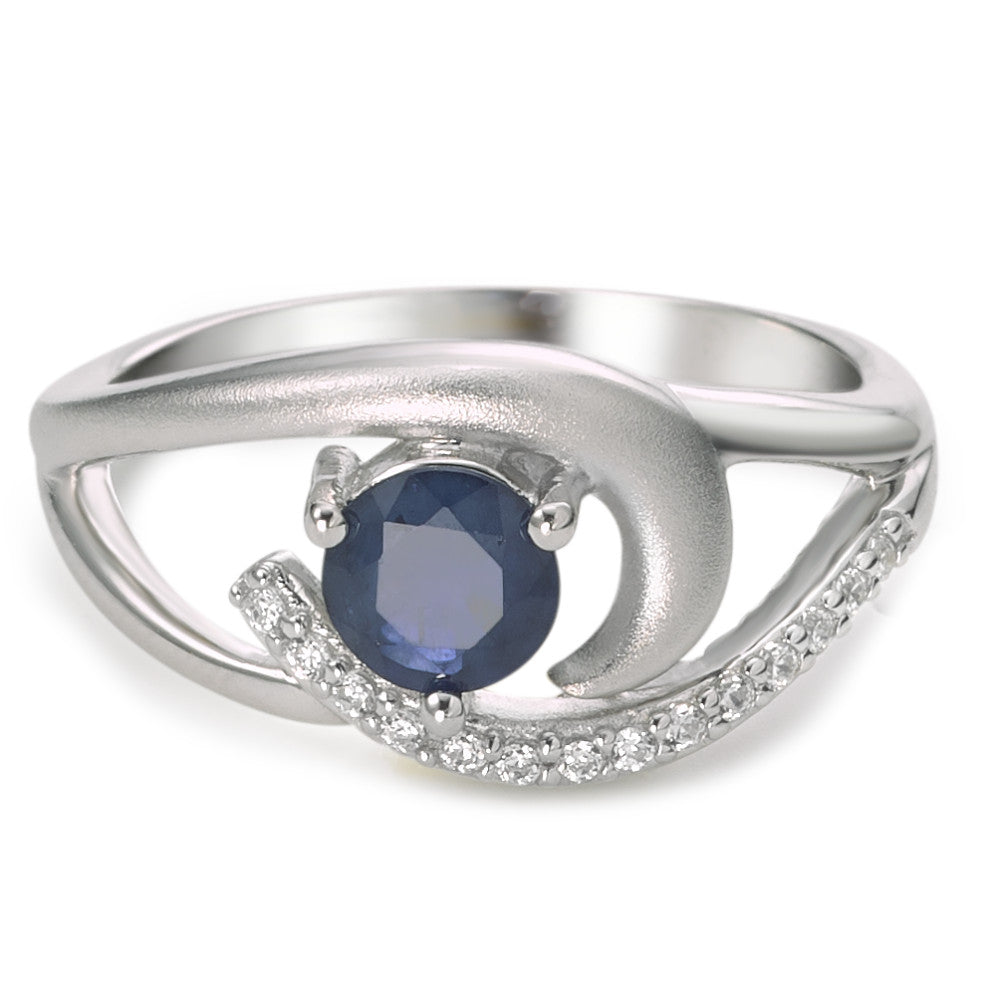 Anello Argento Zaffiro blu, 0.60 ct, Zirconia bianco rodiato