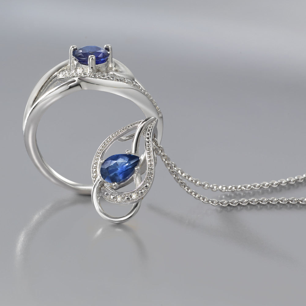 Bague Argent Saphir bleu, 0.60 ct, Zircone blanc Rhodié