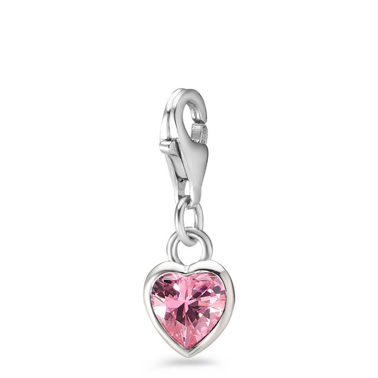 Charms ciondoli Argento Zirconia rosa rodiato Cuore Ø7 mm