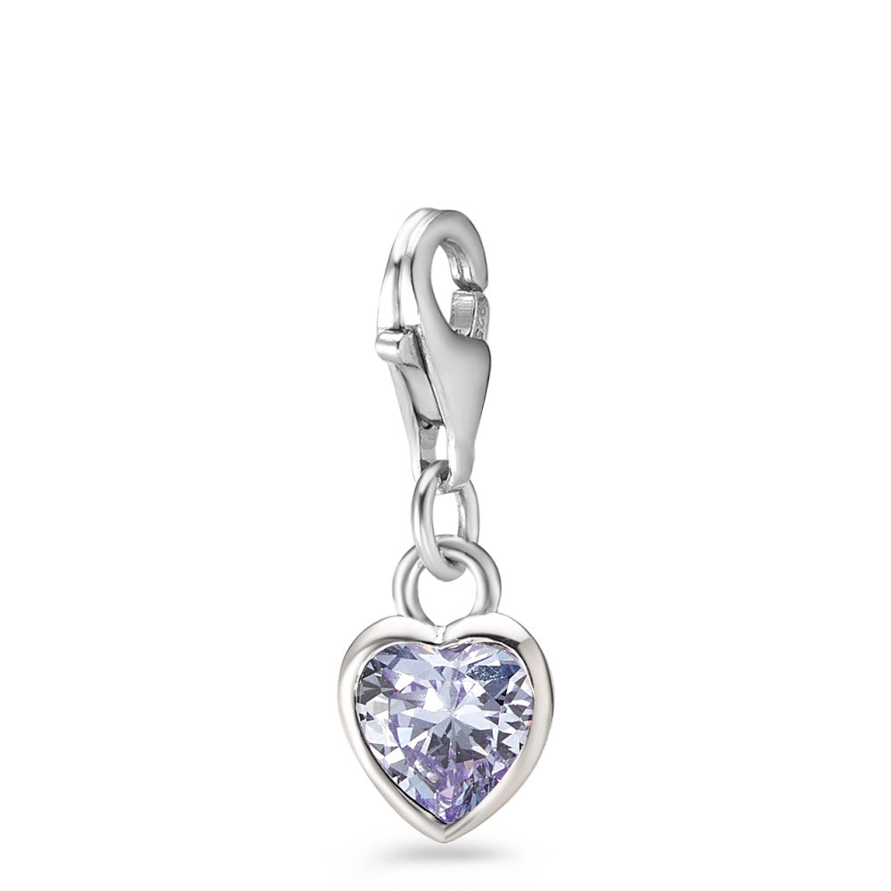 Charms ciondoli Argento Zirconia viola rodiato Cuore Ø7 mm