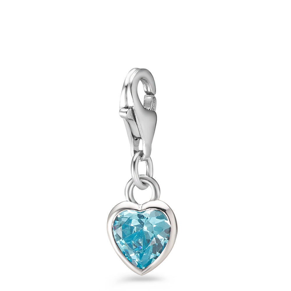 Charms Argent Zircone aqua Rhodié Coeur Ø7 mm