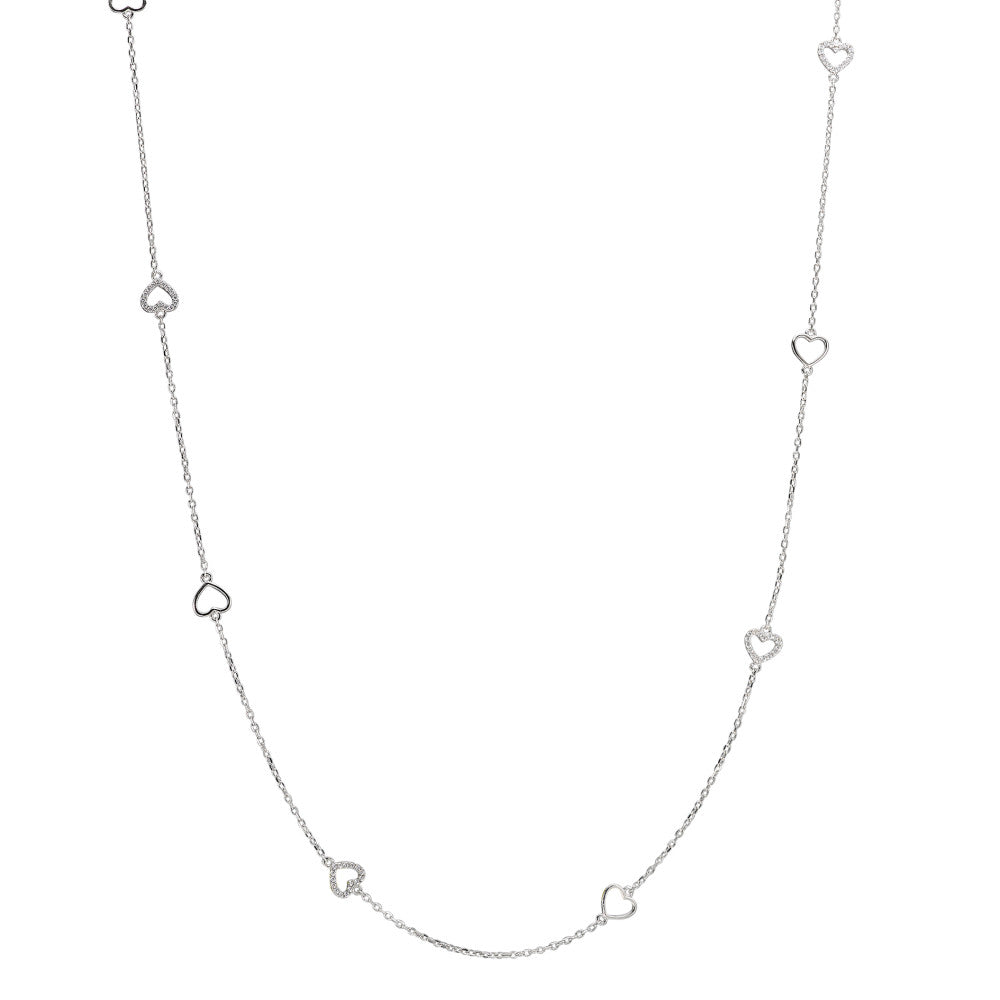 Collana Argento Zirconia rodiato Cuore 90 cm