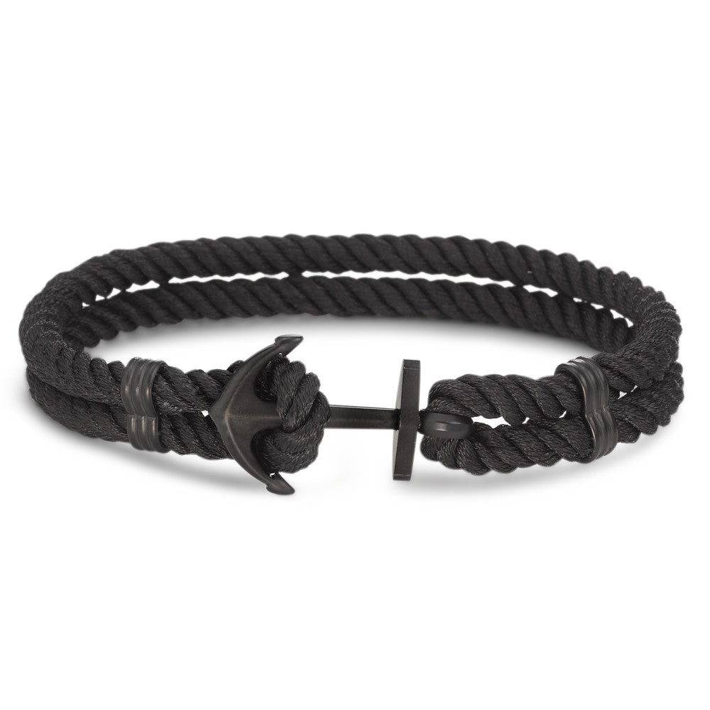 Bracciale Acciaio inossidabile, Tessile nero rivestimento IP Ancora 21.5 cm