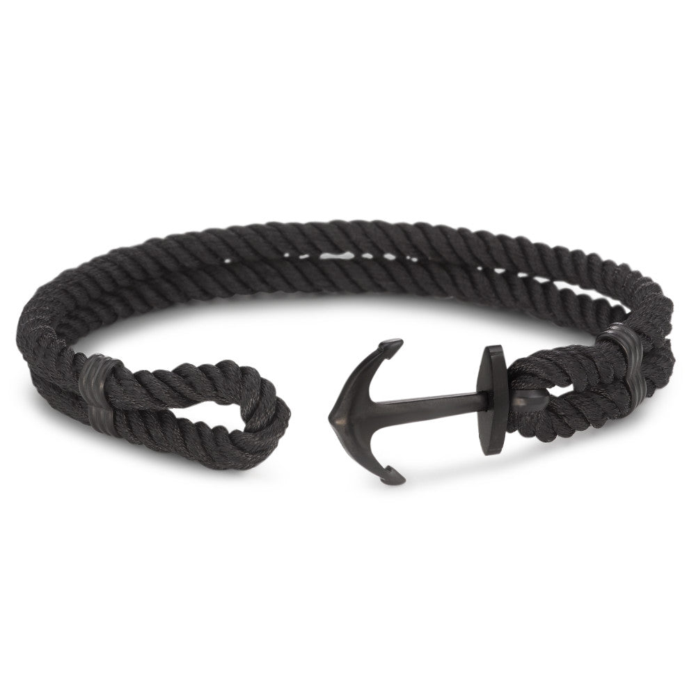 Bracelet Acier inoxydable, Tissu noir PVD Ancre 21.5 cm