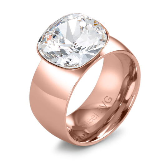 Bague Acier inoxydable Zircone blanc rosé PVD