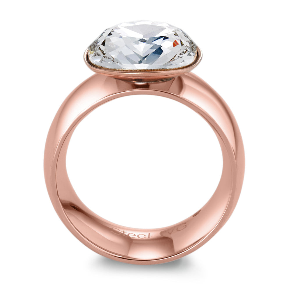 Bague Acier inoxydable Zircone blanc rosé PVD