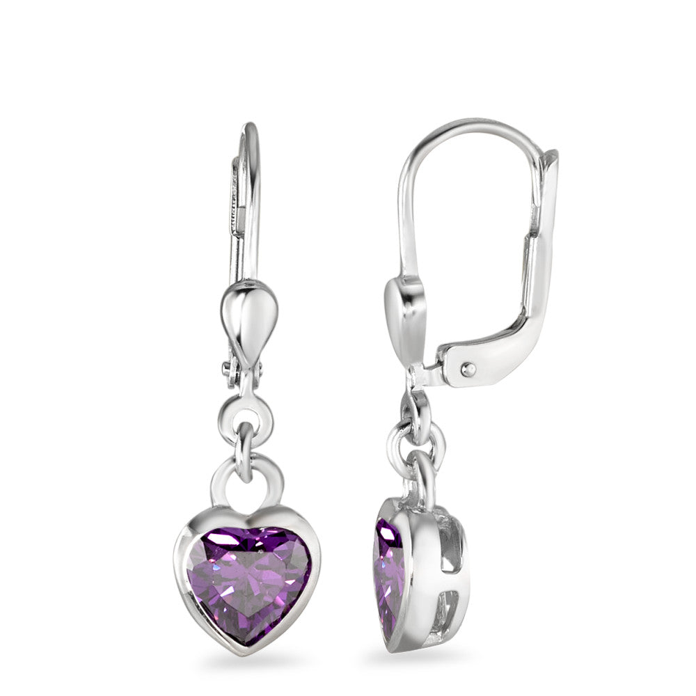 Orecchini Argento Zirconia Viola, 2 pietra rodiato Cuore Ø7 mm