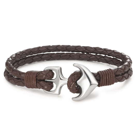 Bracciale Pelle, Acciaio inossidabile Ancora 18.5 cm