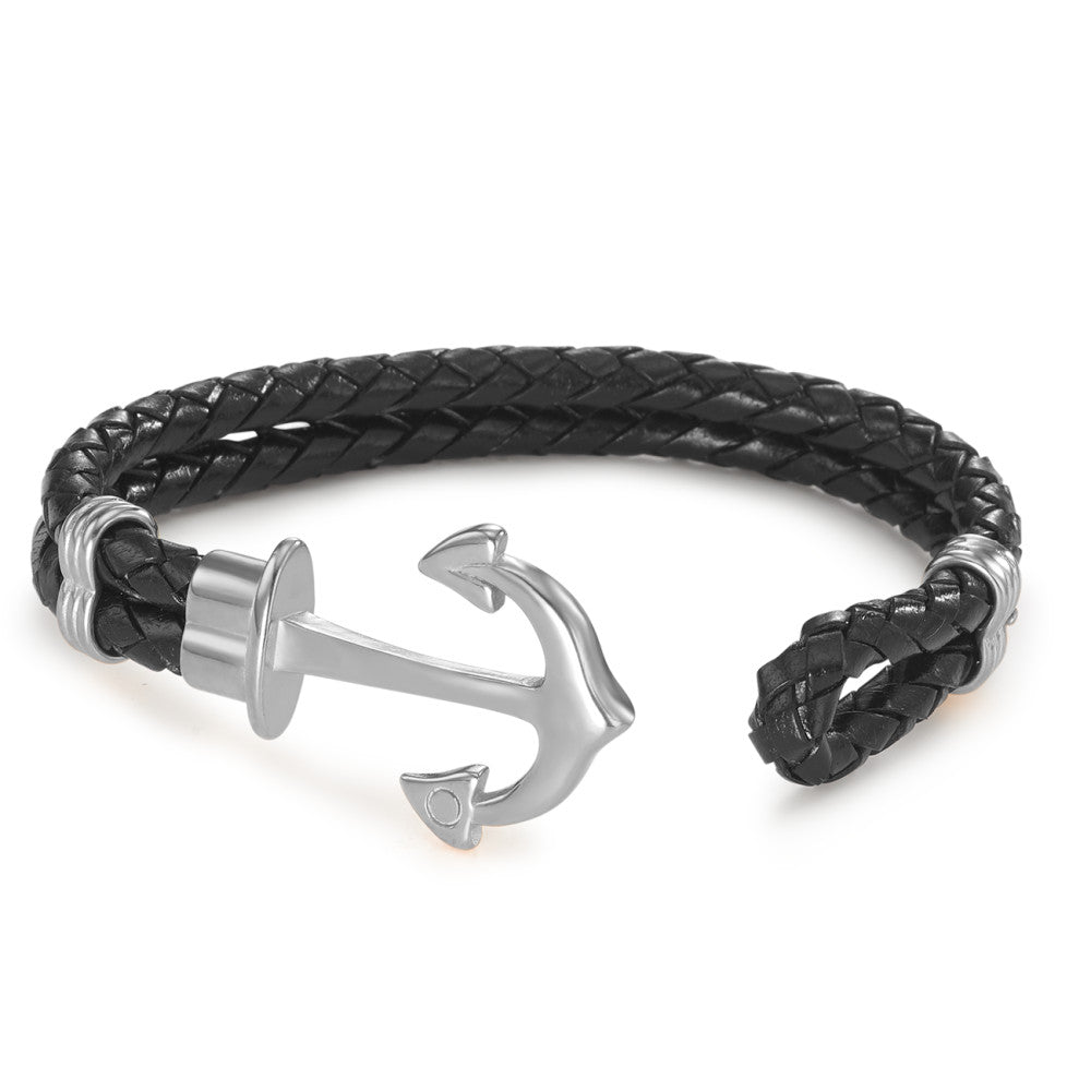 Bracelet Cuir, Acier inoxydable Ancre 21.5 cm