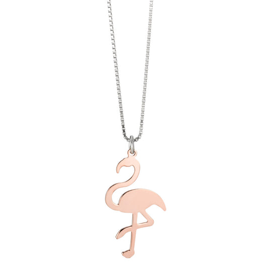 Chaînette avec pendentif Argent rosé Plaqué or Flamant Rose 38 cm