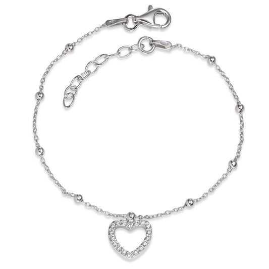 Bracelet Argent Zircone Rhodié Coeur 16.5-19 cm