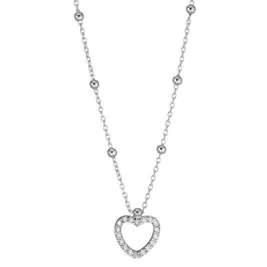 Collier Argent Zircone Rhodié Coeur 38-42 cm