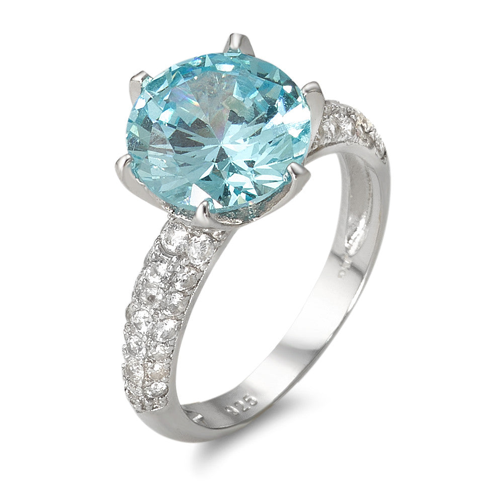 Anello solitario Argento [synth. Aquamarin], Zirconia rodiato