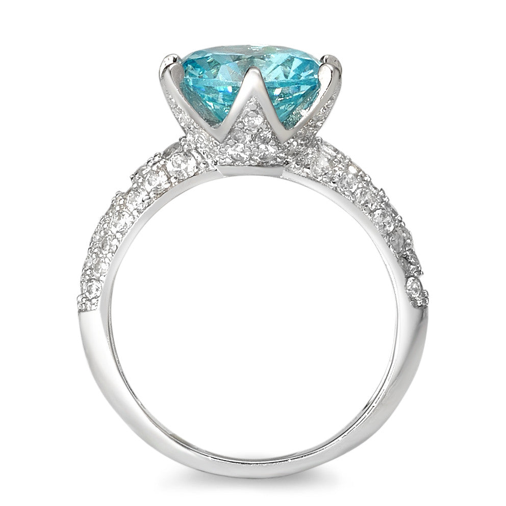 Bague solitaire Argent [synth. Aquamarin], Zircone Rhodié