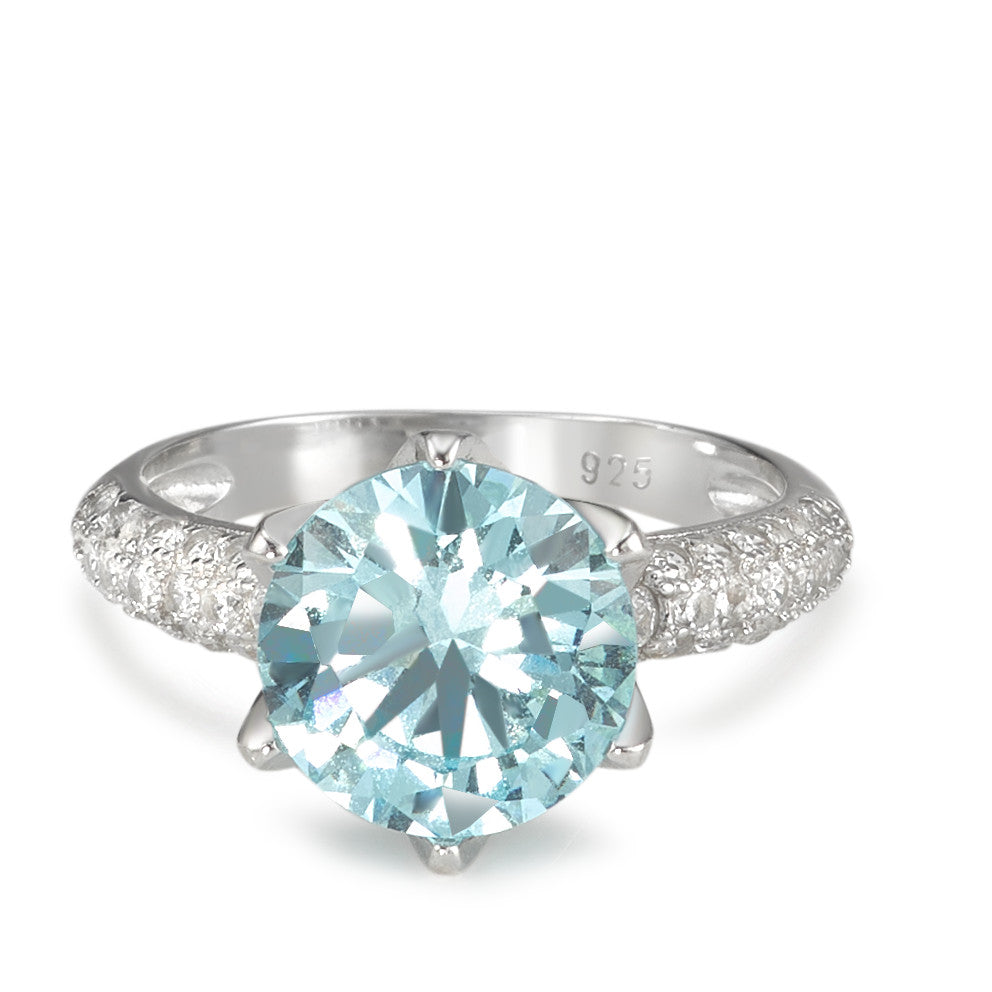 Bague solitaire Argent [synth. Aquamarin], Zircone Rhodié