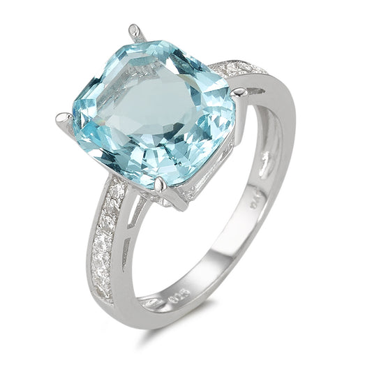 Bague solitaire Argent [synth. Aquamarin], Zircone Rhodié