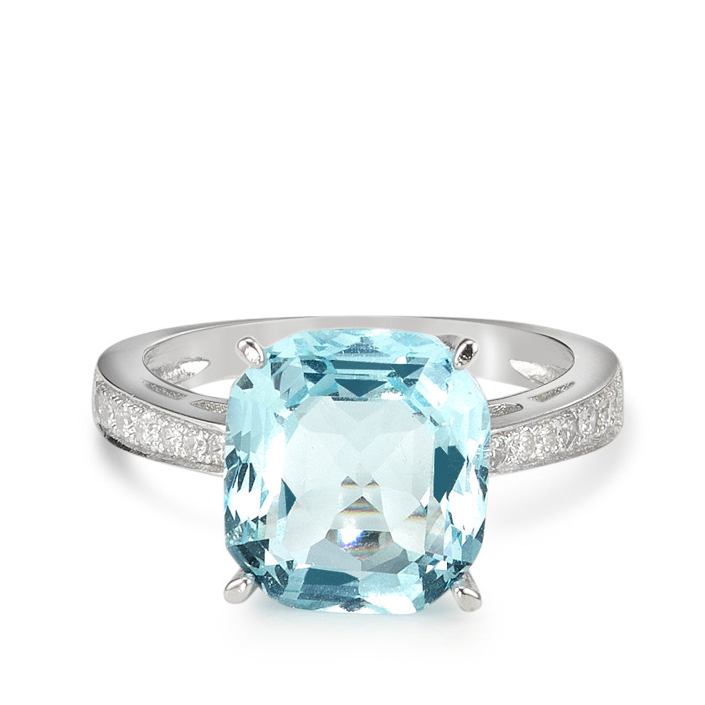 Anello solitario Argento [synth. Aquamarin], Zirconia rodiato