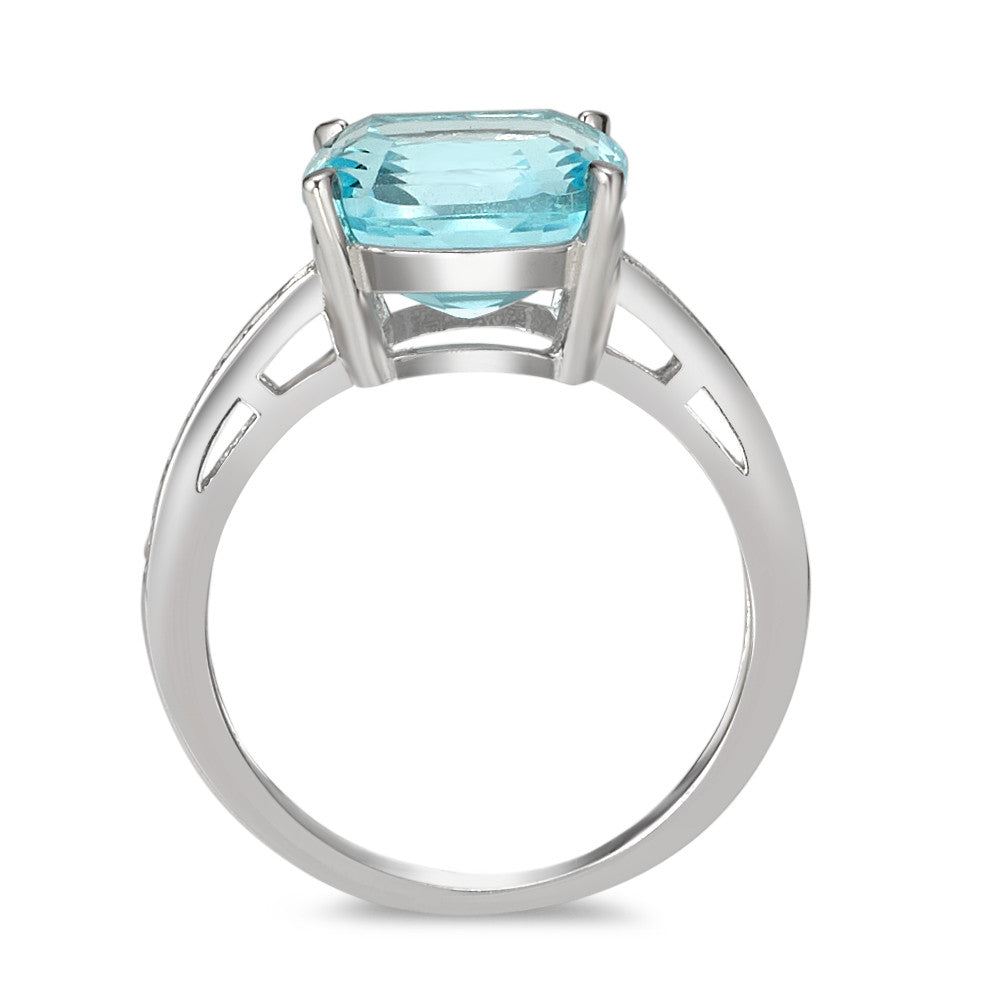 Anello solitario Argento [synth. Aquamarin], Zirconia rodiato